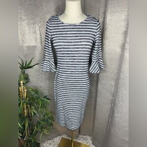 Banana Republic Women’s Striped Knit Midi Dress Grey & White Sz 0